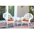 3pc Santa Maria White Wicker Chair Set - Orange Cushions