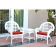 3pc Santa Maria White Wicker Chair Set - Brick Red Cushions