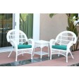 3pc Santa Maria White Wicker Chair Set - Turquoise Cushions