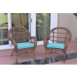 Santa Maria Honey Wicker Chair with Sky Blue Cushion - Set of 2