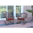 Santa Maria Honey Wicker Rocker Chair with Brick Red Cushion - Set of 2