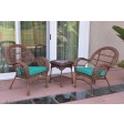 3pc Santa Maria Honey Wicker Chair Set - Turquoise Cushions
