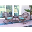 3pc Santa Maria Honey Rocker Wicker Chair Set With Cushions