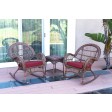 3pc Santa Maria Honey Rocker Wicker Chair Set With Cushions
