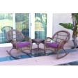 3pc Santa Maria Honey Rocker Wicker Chair Set With Cushions