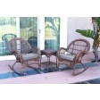 3pc Santa Maria Honey Rocker Wicker Chair Set With Cushions