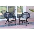 Santa Maria Black Wicker Chair with Tan Cushion - Set of 2