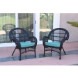 Santa Maria Black Wicker Chair with Sky Blue Cushion - Set of 2