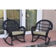 Santa Maria Black Wicker Rocker Chair with Cushion - Set of 2