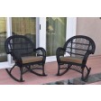 Santa Maria Black Wicker Rocker Chair with Cushion - Set of 2