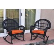 Santa Maria Black Wicker Rocker Chair with Cushion - Set of 2