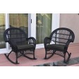 Santa Maria Black Wicker Rocker Chair with Cushion - Set of 2