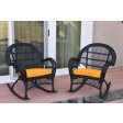 Santa Maria Black Wicker Rocker Chair with Cushion - Set of 2