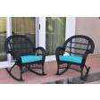 Santa Maria Black Wicker Rocker Chair with Cushion - Set of 2