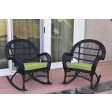 Santa Maria Black Wicker Rocker Chair with Cushion - Set of 2