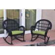 Santa Maria Black Wicker Rocker Chair with Sage Green Cushion - Set of 2
