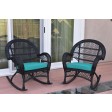 Santa Maria Black Wicker Rocker Chair with Cushion - Set of 2