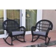 Santa Maria Black Wicker Rocker Chair with Cushion - Set of 2