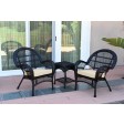 3pc Santa Maria Black Wicker Chair Set With Cushions