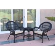 3pc Santa Maria Black Wicker Chair Set - Tan Cushions