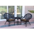 3pc Santa Maria Black Wicker Chair Set - Brown Cushions