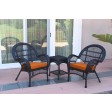 3pc Santa Maria Black Wicker Chair Set With Cushions