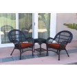 3pc Santa Maria Black Wicker Chair Set - Brick Red Cushions