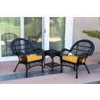 3pc Santa Maria Black Wicker Chair Set With Cushions