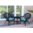 3pc Santa Maria Black Wicker Chair Set With Cushions