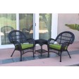 3pc Santa Maria Black Wicker Chair Set With Cushions