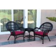 3pc Santa Maria Black Wicker Chair Set With Cushions