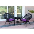 3pc Santa Maria Black Wicker Chair Set With Cushions