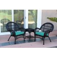 3pc Santa Maria Black Wicker Chair Set With Cushions