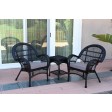3pc Santa Maria Black Wicker Chair Set With Cushions