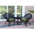 3pc Santa Maria Black Wicker Chair Set With Cushions