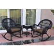 3pc Santa Maria Black Rocker Wicker Chair Set With Cushions