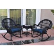 3pc Santa Maria Black Rocker Wicker Chair Set With Cushions