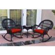 3pc Santa Maria Black Rocker Wicker Chair Set With Cushions
