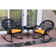 3pc Santa Maria Black Rocker Wicker Chair Set With Cushions