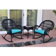 3pc Santa Maria Black Rocker Wicker Chair Set With Cushions