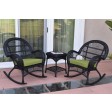 3pc Santa Maria Black Rocker Wicker Chair Set With Cushions