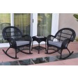3pc Santa Maria Black Rocker Wicker Chair Set With Cushions