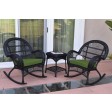 3pc Santa Maria Black Rocker Wicker Chair Set With Cushions