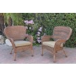 Set of 2 Windsor Honey Resin Wicker Chair with Black Cushions
