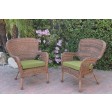Set of 2 Windsor Honey Resin Wicker Chair with Sage Green Cushions