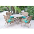 5pc Windsor Honey Wicker Dining Set - Sky Blue Cushions