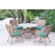 5pc Windsor Honey Wicker Dining Set - Turquoise Cushions