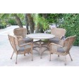 5pc Windsor Honey Wicker Dining Set - Steel Blue Cushions