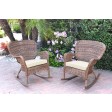 Set of 2 Windsor Honey Resin Wicker Rocker Chair with Cushions