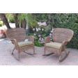 Set of 2 Windsor Honey Resin Wicker Rocker Chair with Cushions
